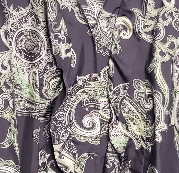 Ann Taylor Women's Paisley Silk Blouse Brown Green Button Front Ruffle Size 16 - Picture 3 of 12